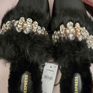 Express Black Fur Embellished Women's Shoes